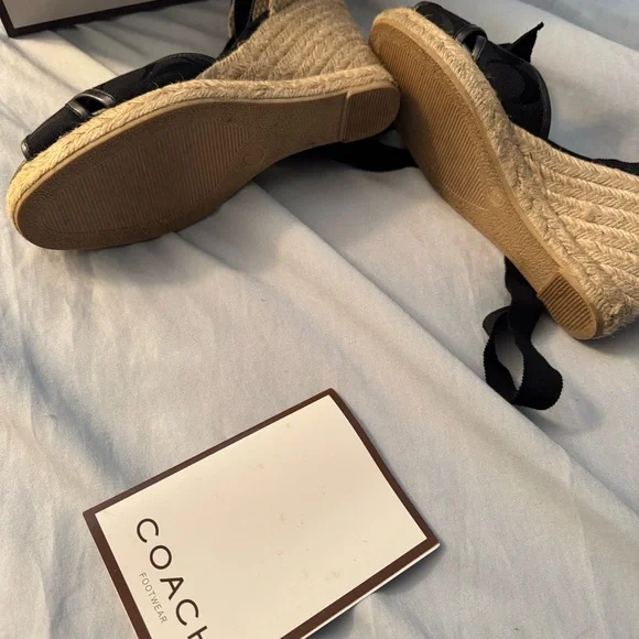 Coach Black and Tan insignia Espadrille Wedges - Picture 7 of 12